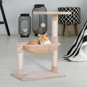 PawHut drzewo do wspinania dla kota drapak sizalowy słup pluszowy hamak beżowy 50x36x70cm | Aosom PL