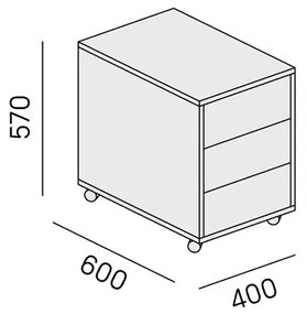 Kontenerek biurowy na kółkach LAYERS, 3 szuflady, 400 x 600 x 575 mm, dąb naturalny / dąb bielony