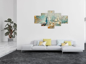 Obraz - Paw ze złotą dekoracją (125x70 cm)
