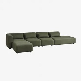 Modułowa Sofa Narożna 4-częściowa Z Prawym Szezlongiem I Pufem Fogler Tkanina Baranek Boucle Szałwiowa Zieleń - Sklum