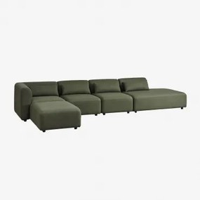 Narożna Sofa Modułowa 4-częściowa Z Prawym Szezlongiem I Pufą Fogler Chenille Salvia Zieleń - Sklum