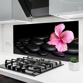 Szkło Ozdobne do Kuchni Kontrast: Czarne Kamienie I Kwiat