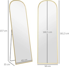 HOMCOM Lustro stojące, lustro całopostaciowe, duże lustro, nowoczesny design, 50 cm x 1,5 cm x 161,5 cm, Złote | Aosom PL