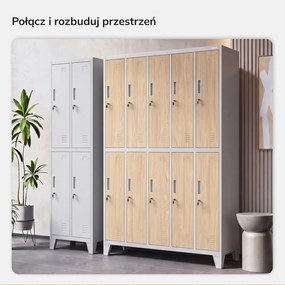 Szafa BHP ubraniowa 10-drzwiowa szara / dąb sonoma: Eco Design BARTEK 1360 x 1720 x 450 mm