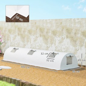 Outsunny Szklarnia Foliowa, Mini Tunelowa z Oknami Siatkowymi, Odporna na UV, Folii Plastikowej, 300 x 80 x 45 cm, Biała