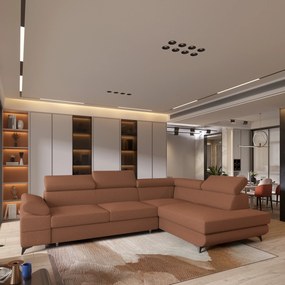 Masseno Narożnik FAVIEN z funkcją spania i pojemnikiem na pościel Narozniki L, Rozkładana sofa - Miedziany, QUELLE 54