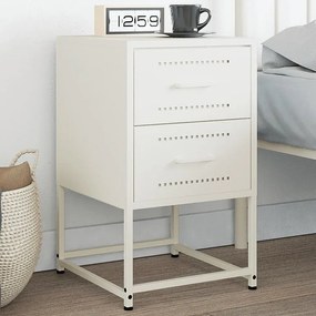 Biała szafka nocna ze stali o wymiarach 36x39x60,5 cm z dużą przestrzenią przechowywania