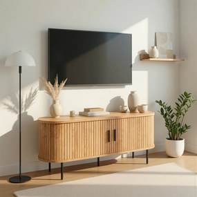 Szafka RTV do Salonu Dwudrzwiowa TRISH 120 cm Dąb Ryflowana Nowoczesna