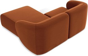 Aksamitny narożnik (prawostronny/z szezlongiem) w kolorze terakoty Lani – Makamii