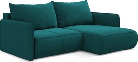 Narożnik prawostronny z funkcją spania - z tkaniny welwetowej - morski - NANEA