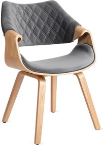 Krzesło Tapicerowane z Drewna Giętego do Salonu LUISE Szare Welurowe Nowoczesne Loft