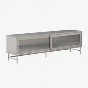 Mebel Rtv 180x40 Cm Ze Stali I Szkła Paoline Szczotkowana Szarość - Sklum