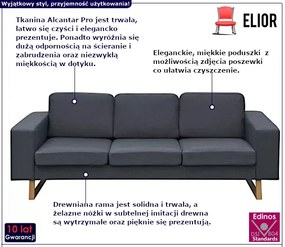 Ciemnoszara 3-osobowa sofa Wopo