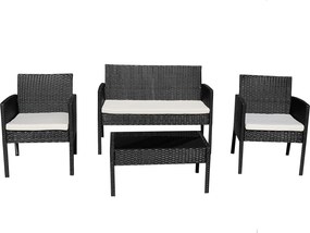 Zestaw Mebli Ogrodowych RIMNI Komplet Sofa Fotele Stół na Taras Ogród TECHNORATTAN Czarny Beżowe Modne Poduszki