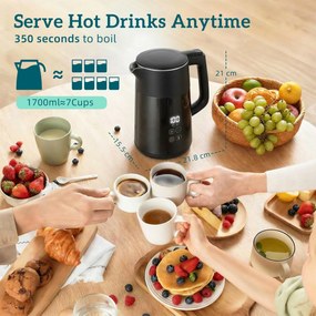 HOMCOM Elektryczny czajnik, 1,7 l, szybkie gotowanie, 2200 W, z wyświetlaczem LED, funkcją podtrzymywania ciepła, zabezpieczeniem przed suchobiegiem, bez PTFE | Aosom PL