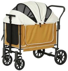 Składany Wózek dla Psów i Kotów PawHut do 30 kg, 110 x 65 x 102 cm, Brązowy