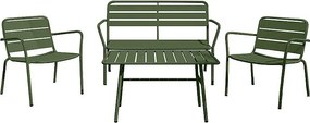 Metalowy zestaw ogrodowy: ławka, 2 niskie fotele i stolik kawowy - Khaki - MIRMANDE od MYLIA