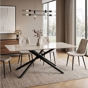 Stół ceramiczny efekt Calacatta z nogami X, 160 cm – MACINAGGIO