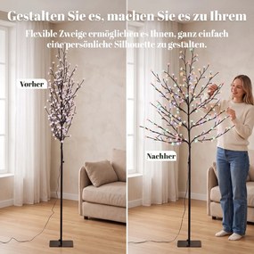 HOMCOM Drzewko kwitnącej wiśni LED 180 cm z 200 LED, sztuczne świecące drzewko z 20 giętkimi gałązkami, dekoracja świąteczna | Aosom PL