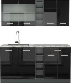 Pojedyncza kuchnia czarny/antracyt o wysokim połysku 160x60x81.6 r-line