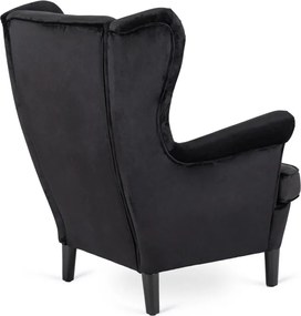Fotel Uszak Wypoczynkowy KLARIS 2 Czarny Welurowy do Salonu Nowoczesny Loft