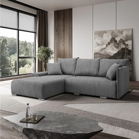 Narożnik, Sofa w kształcie L, tkanina sztruksowa Poso, Szary, Lewy, Livorno L