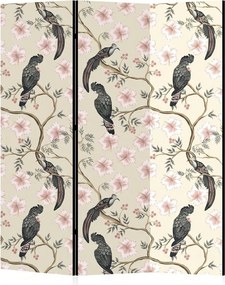 Parawan pokojowy 3-częściowy 135x172 Dwustronny dekoracyjny chinoiserie vintage Kremowy Tukany W Hibiskusach