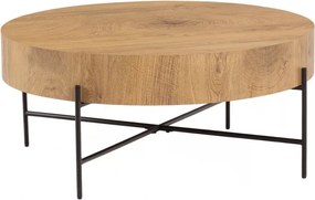 Stolik kawowy okrągły Liviano 80 cm z metalowymi nogami - dąb naturalny / czarny