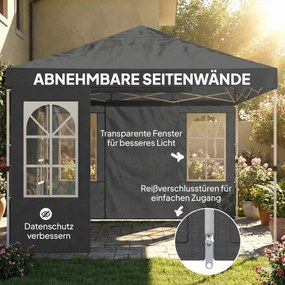 Outsunny Pawilon 3x3m Wodoodporny Stabilny Zimoodporny Pop-up Składany Pawilon, Jednoprzyciskowy Montaż, UV 50+ Ciemnoszary | Aosom PL