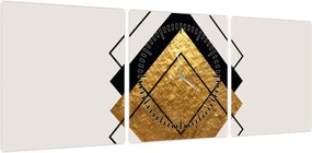 Obraz - Abstrakcja złoto-biała N⁰1 (z zegarem) (90x30 cm)