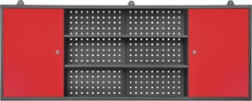 Szafka warsztatowa wisząca z perforowaną tablicą antracytowo-czerwona, 1600x600x200 mm: LEO