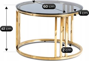 Zestaw Stolików Kawowych TRITON MAX 60 cm/80 cm Szary/Złoty Glamour