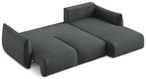 Ciemnoszary rozkładany narożnik z tkaniny szenilowej (prawostronny/z szezlongiem) Leila – Makamii