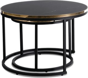 Zestaw Stolików Kawowych ARON 70 cm/50 cm Czarny Marmur Glamour