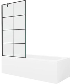 Mexen Vega wanna prostokątna 160 x 70 cm z obudową i parawanem 1-skrzydłowym 90 cm, czarny wzór - 550116070X9509007077