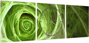 Obraz - Abstrakcyjny zielony róż (z zegarem) (90x30 cm)