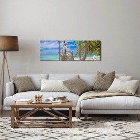 Obraz - Hamak na plaży (z zegarem) (90x30 cm)