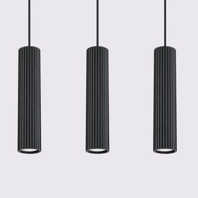 Lampa wisząca KARBON 3L czarna ryflowana SOLLUX  LIGHTING