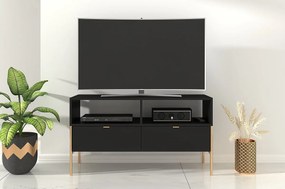 Czarna komoda RTV Skandica POLKA na złotych nóżkach