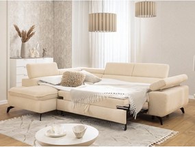 Kremowy narożnik z tkaniny szenilowej (lewostronny/w kształcie litery L) Marbeya – Ropez