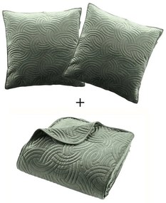 Zielony aksamitny zestaw narzuty na łóżko i poszewki na poduszkę 220x240 cm Solange – douceur d'intérieur