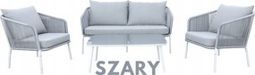 Zestaw mebli ogrodowych szary aluminium sofa fotele stolik sznurowanie