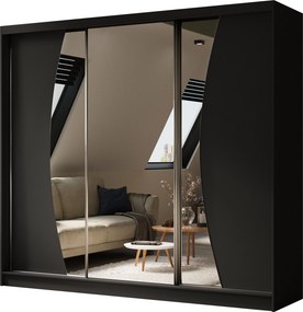 Szafa Przesuwna VOCE 240 cm z Lustrem Szafa Trzydrzwiowa Czarna
