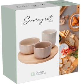 Zestaw ceramicznych miseczek do przekąsek LINY na bambusowej tacy