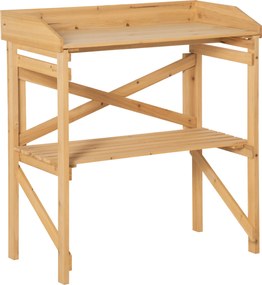 Outsunny stół na rośliny z miejscem do przechowywania idealny do ogrodu i balkonu z drewna w kolorze jasnobrązowym | Aosom PL