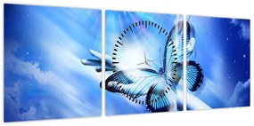 Obraz - Motyl, symbol nadziei (z zegarem) (90x30 cm)