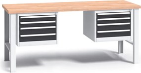 Profesjonalny stół warsztatowy G3 z drewnianym blatem roboczym, 2000 mm, 2x 4 szufladowy kontener, grafitowy