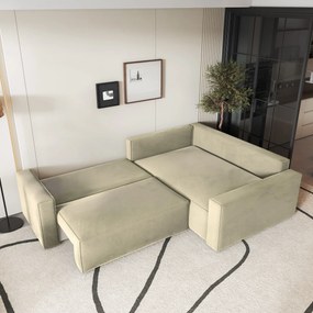 Masseno Narożnik ERONIS z funkcją spania i pojemnikiem na pościel Narozniki L, Rozkładana sofa - Kremowy, MONOLITH 04