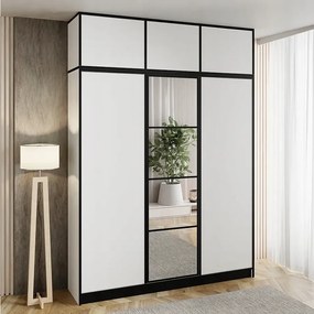 Szafa trzydrzwiowa z lustrem WZÓR 1 COSTA 3D BIAŁA z nadstawką