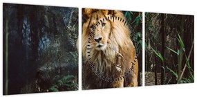 Obraz lwa w naturze (z zegarem) (90x30 cm)